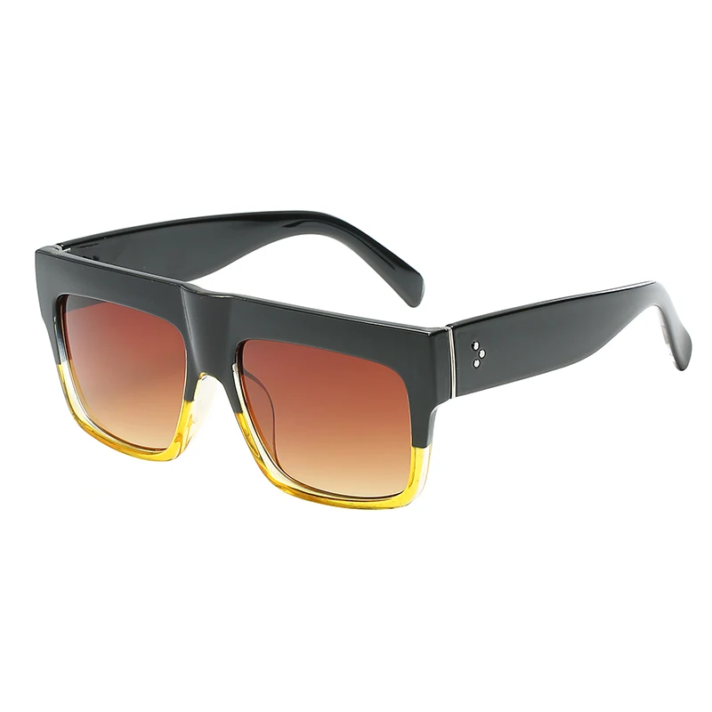 TOYEARN Роскошные брендовые дизайнерские женские Квадратные Солнцезащитные очки женские Ким Кардашьян солнцезащитные очки для женщин винтажные очки с заклепками плоский верх - Цвет линз: Black Yellow Brown