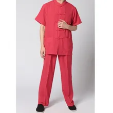 Promotion Red Black Men’s Linen Suit Chinese Classic Kung Fu Sets Wing Chun Costume S M L XL XXL XXXL LG24