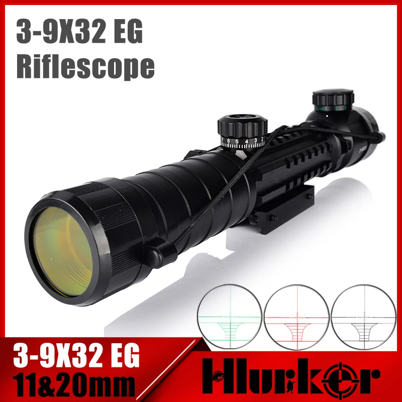 

HLURKER 3-9x32 EG Tactical Scope Red /Green Dot Illuminated Sight Sniper Monocular Scopes 11mm/20mm For Air Gun Hunting