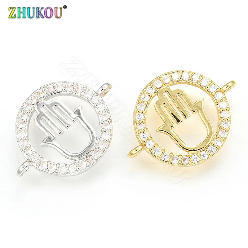 

ZHUKOU 14*19mm Korean Brass Cubic Zirconia palm Charms Connectors for DIY Jewelry Findings Making, Hole:1mm, VD324