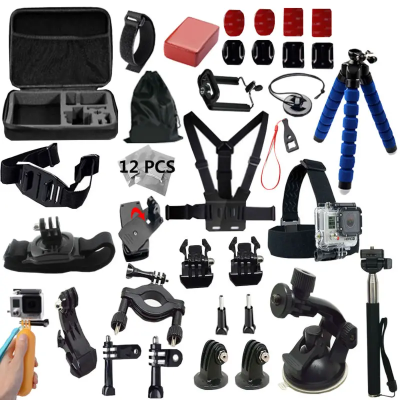 ФОТО Gopro accessories set go pro kit mount for SJ4000 gopro hero5 4 3 2 Black Edition SJCAM SJ5000 camera case xiaoyi chest tripod