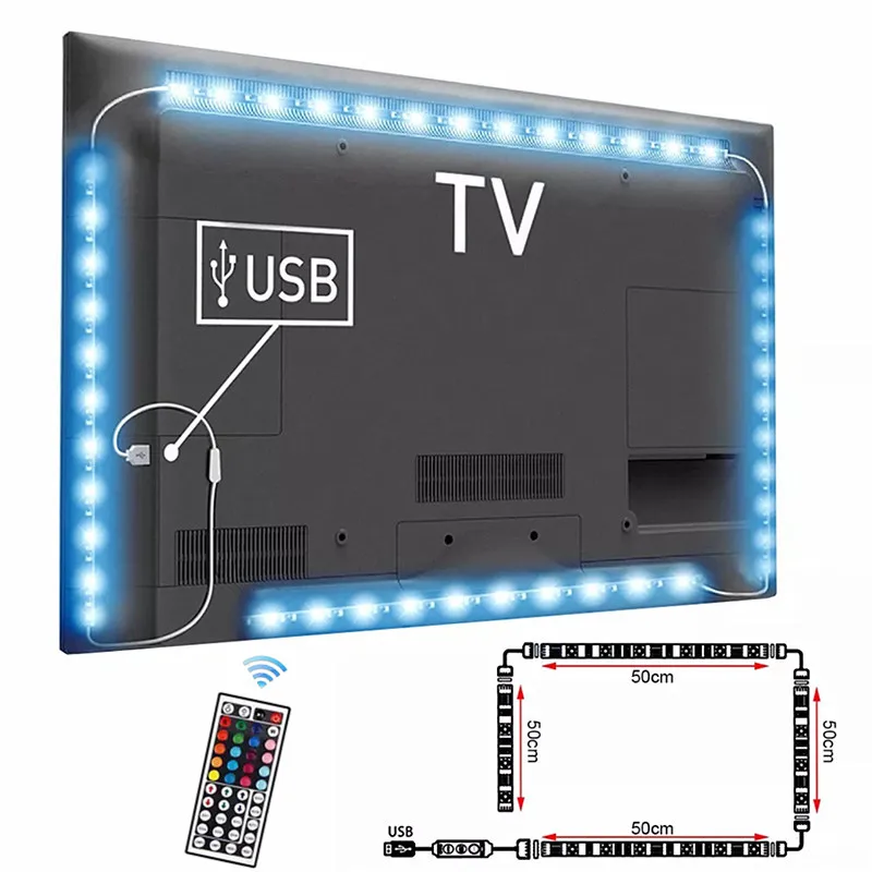 USB Светодиодная лента DC5V водонепроницаемый RGB 5050 SMD светодиодный светильник может изменить цвет для ТВ фоновый светильник ing с USB ИК-пультом дистанционного управления