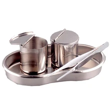 Татуировки 4 шт./компл. 2 шт Медицинская нержавеющая сталь хлопок спирт дезинфекция Танк+ 1 шт изгиб хирургический поднос+ 1 шт Пинцет