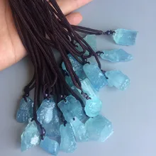 Натуральный грубый Синий аквамарин кулон сырой образец драгоценного камня ожерелье целебные кристаллы подарок для влюбленных