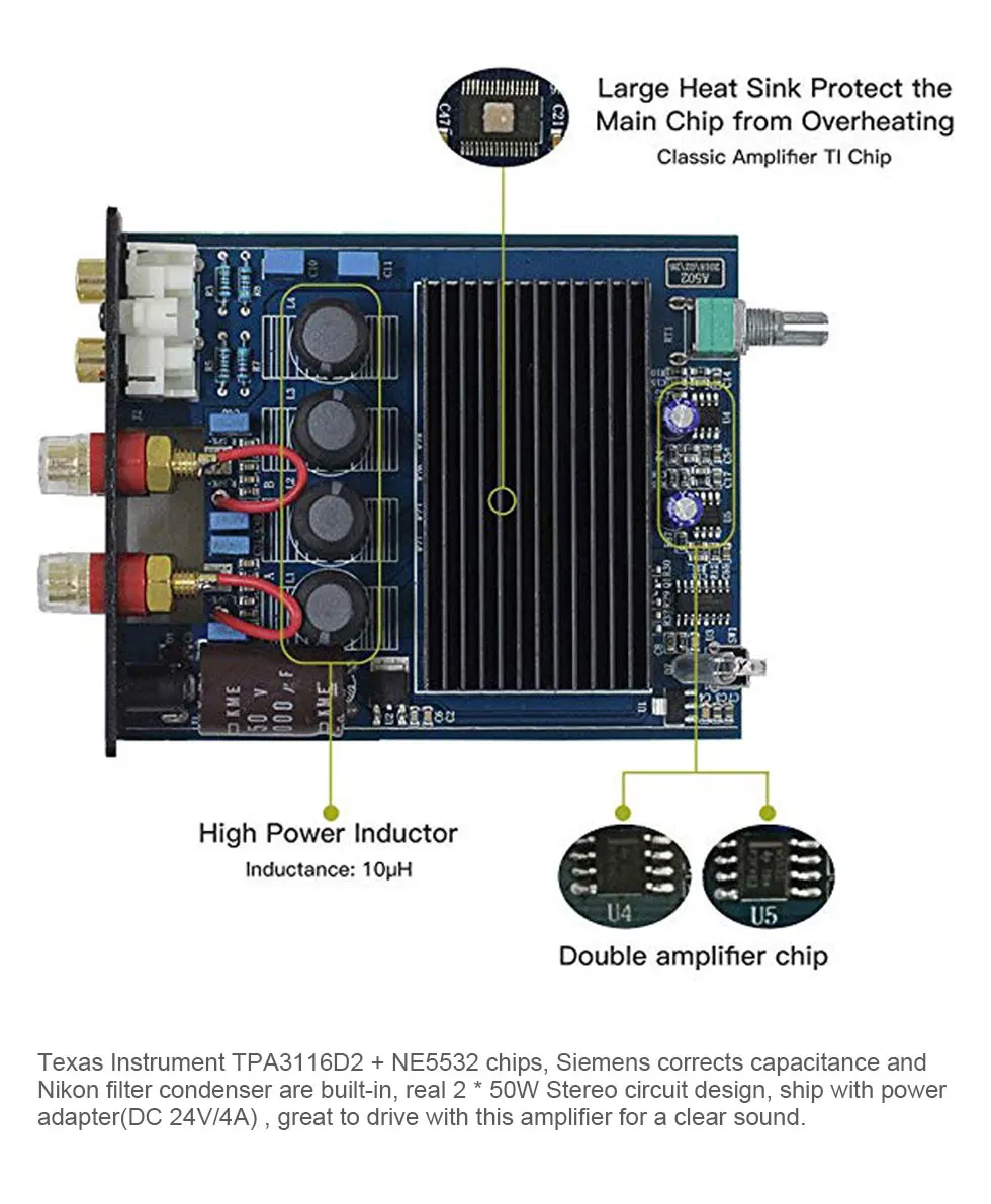 Dilvpoetry V50 Класс D усилитель мощности сабвуфер TPA3116D2 усилитель мощности звука 50 Вт NE5532 HiFi аудио усилитель домашний усилитель