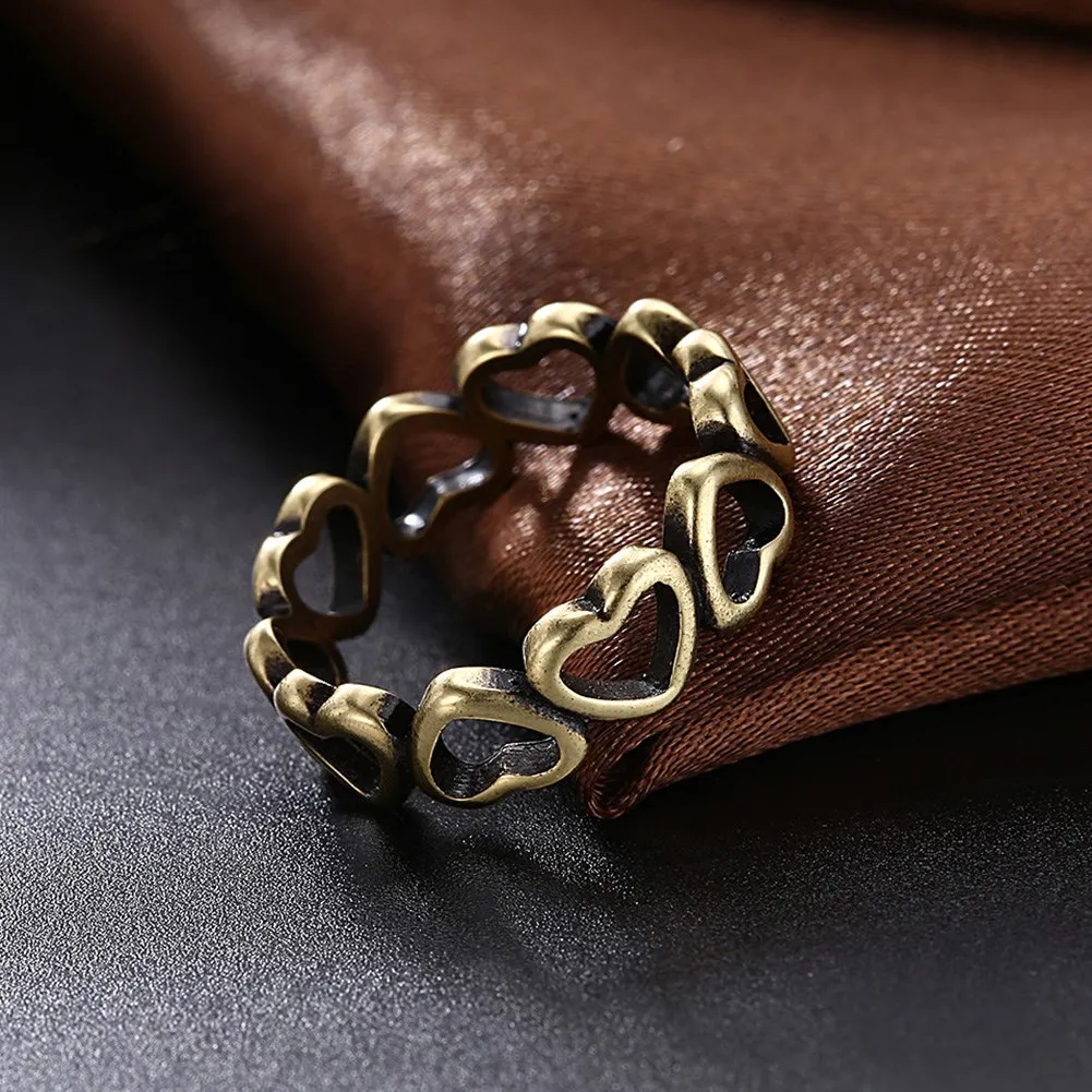 

GOMAYA 2018 Zinc Alloy Hollow Heart Ring Ancient bronze Color Love Wedding Rings for Women Men Creativity Full Heart Set Jewelry