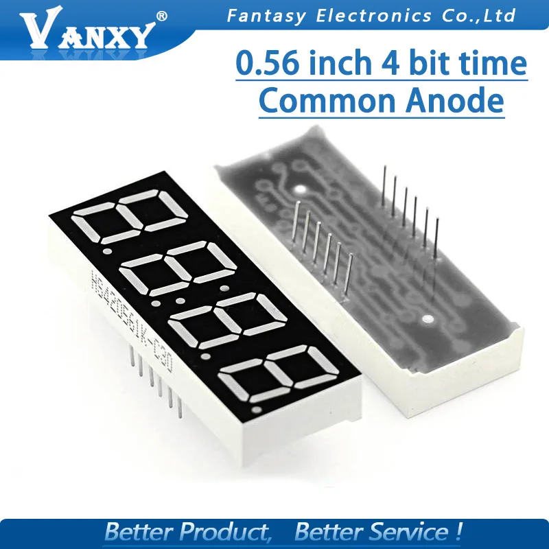 

5pcs Digital tube segment common Anode AS Red 4 Bit time digital Tube 0.56 inch 12 needles Red LED Display HS410561K-D30