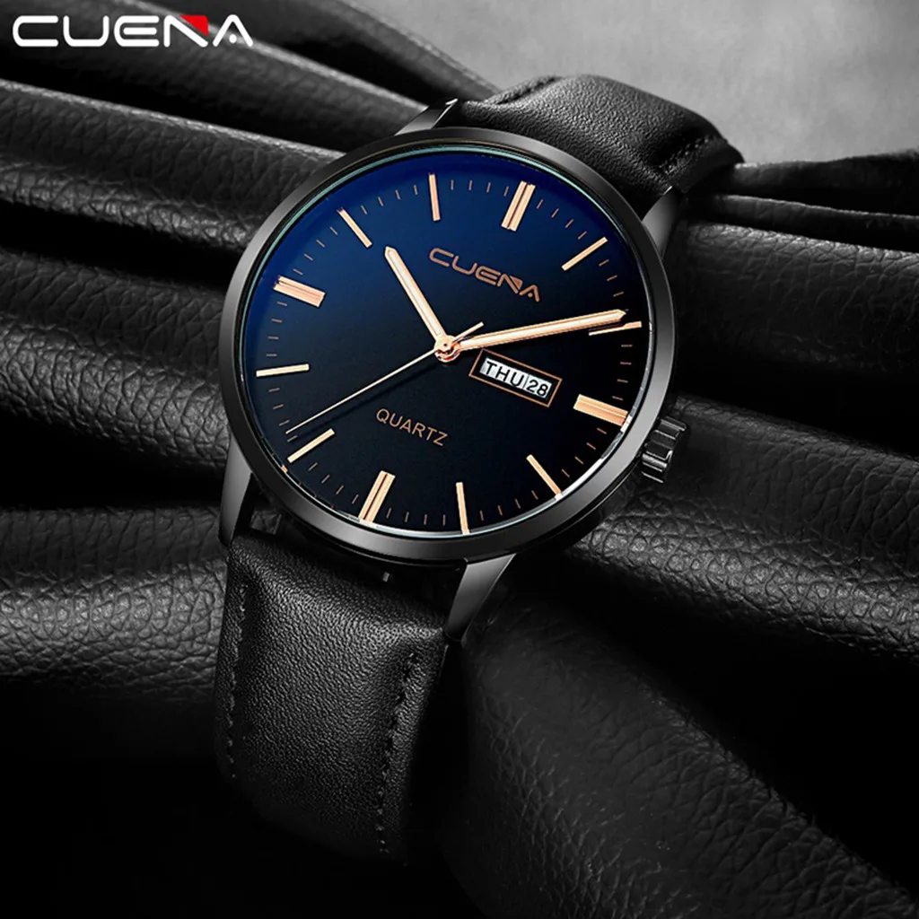 Мужские часы класса люкс из искусственной кожи с синим лучем, аналоговые кварцевые часы Calen, мужские часы s, мужские наручные часы, мужские часы
