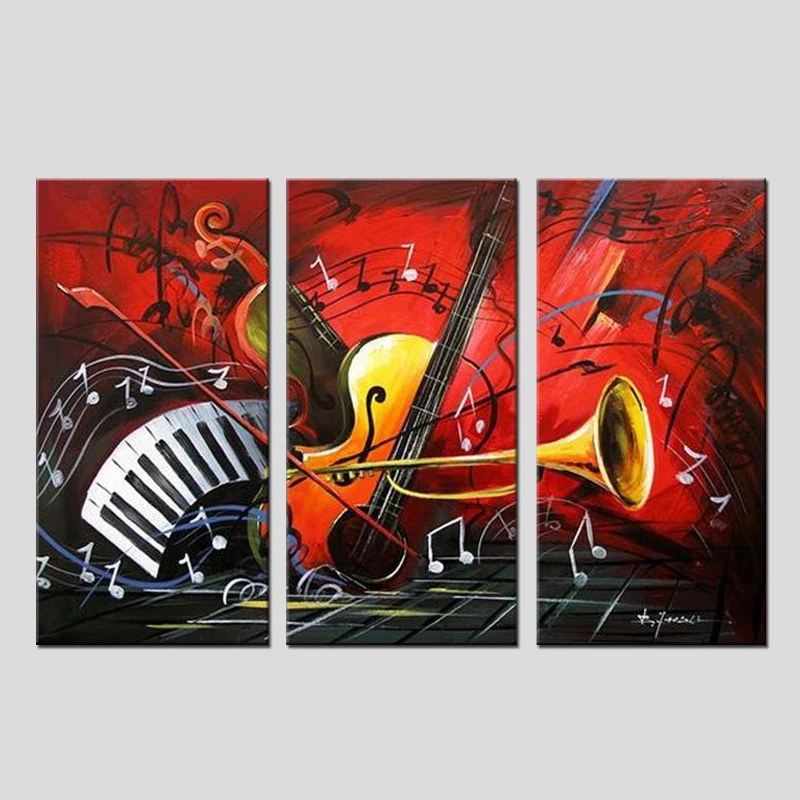 

Modern Hand-painted Abstract Pictures Crazy Musical Instrument Modular Wall paintings on Canvas for Home Decoration 3 Panel Art