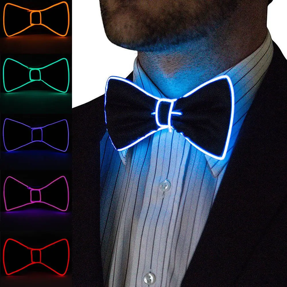 

Newest Men LED Wire Necktie Bowtie Flashing Light Up El Wire Bow Tie Necktie LED Mens Lights Bowtie Wedding Glow Party Supplies