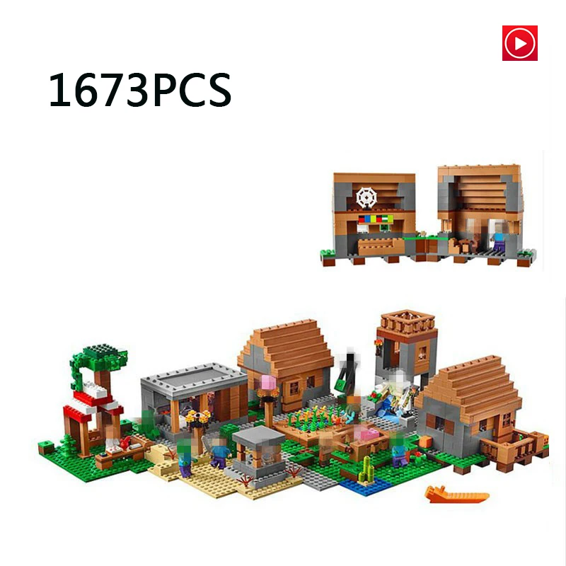 

DHL LEPIN 18008 1673pcs Minecrafted My World Series Village Model Building Blocks Bricks Model Kits Compatible Legoed 21128 Toys