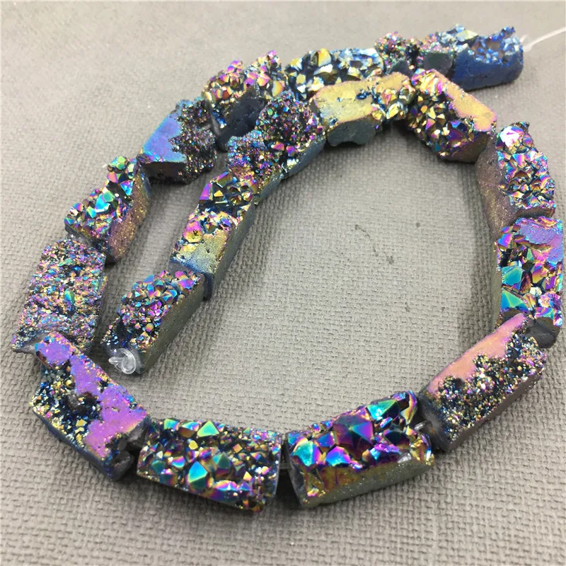 MY1279 Mix Size Druzy Quartz Crystal Rainbow Titanium Beads,Rectangle Raw Drusy Crystal Geode Beads For Jewelry (2)