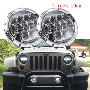 

2 PCS Chrome 7inch projector headlight DOT Approve 7'' 105W Daytime running lights for Land Rover Defender 90 110 JK JEEP