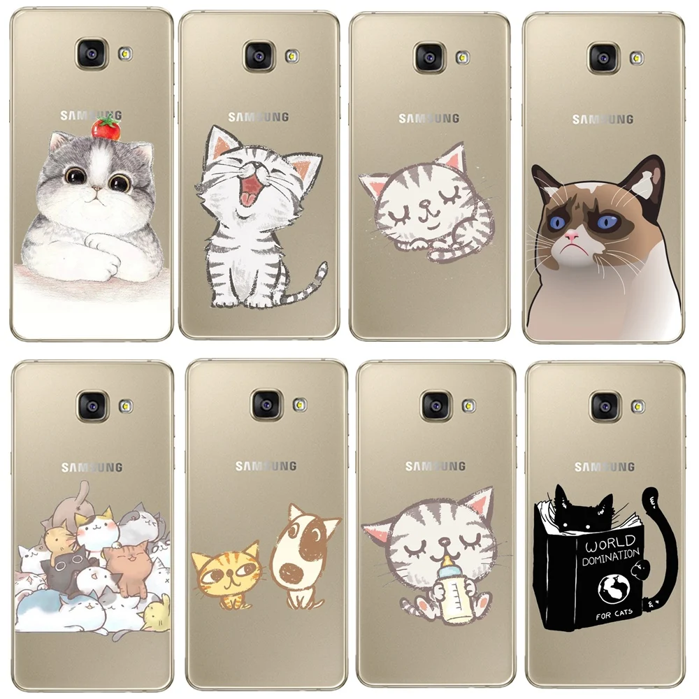 Матовый Жесткий пластиковый Чехол с супер милым котом для Samsung Galaxy A3 A5 A7 A8 Plus J1 J3 J5