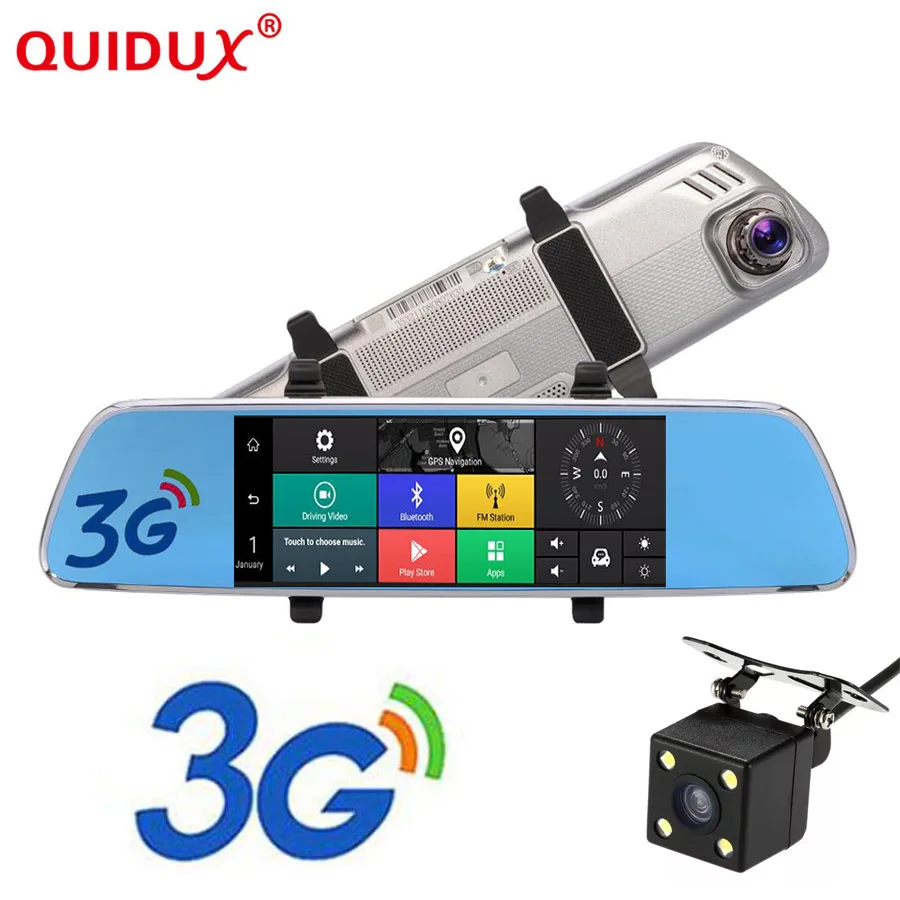 

QUIDUX 7 Inch 3G Android Car DVR Touch Dash Cam Rearview Mirror GPS Navigation Wifi Dash Camera Dual Lens full HD 1080P Recorder
