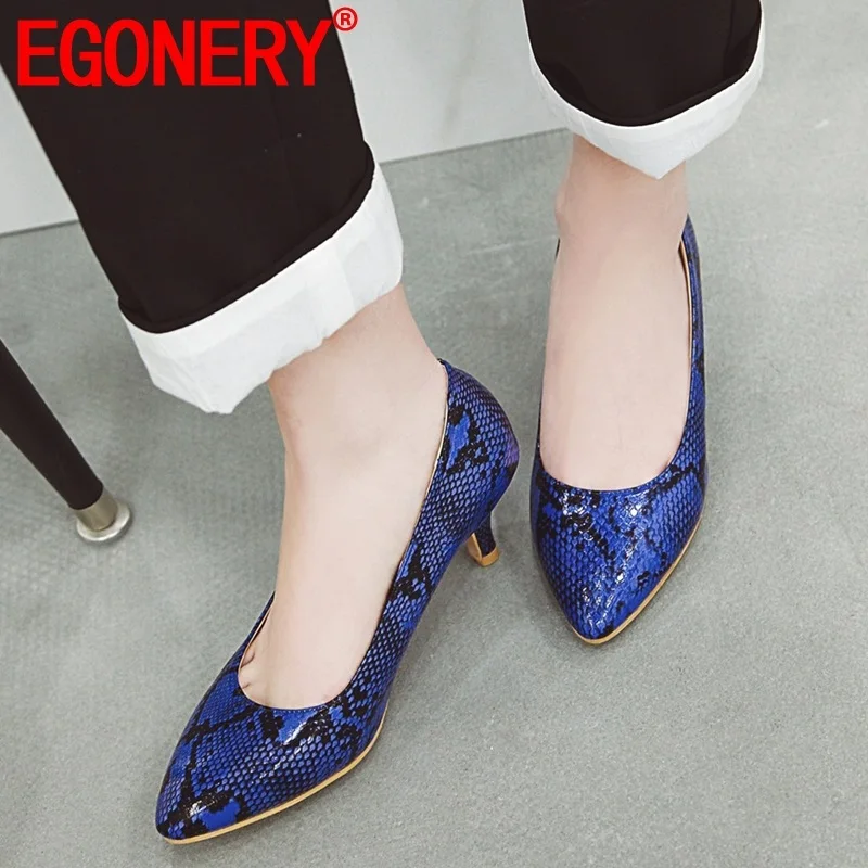 

EGONERY woman shoes 2019 spring new fashion pointed toe shallow woman pumps outside high heels slip-on plus size ladies shoes