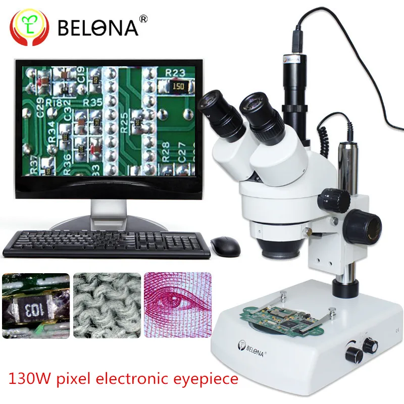 MUOU USB Professional 7X-45X Binocular Continuous Zoom Stereo Microscope USB Microscopecomputer+1.3MP Electronic eyepiece