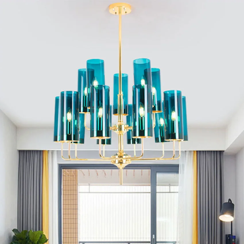 Современный роскошный стеклянный люстра светильник ing 6-15 головок синий/коньяк скандинавский подвесной светильник для гостиной столовой спальни внутренний светильник