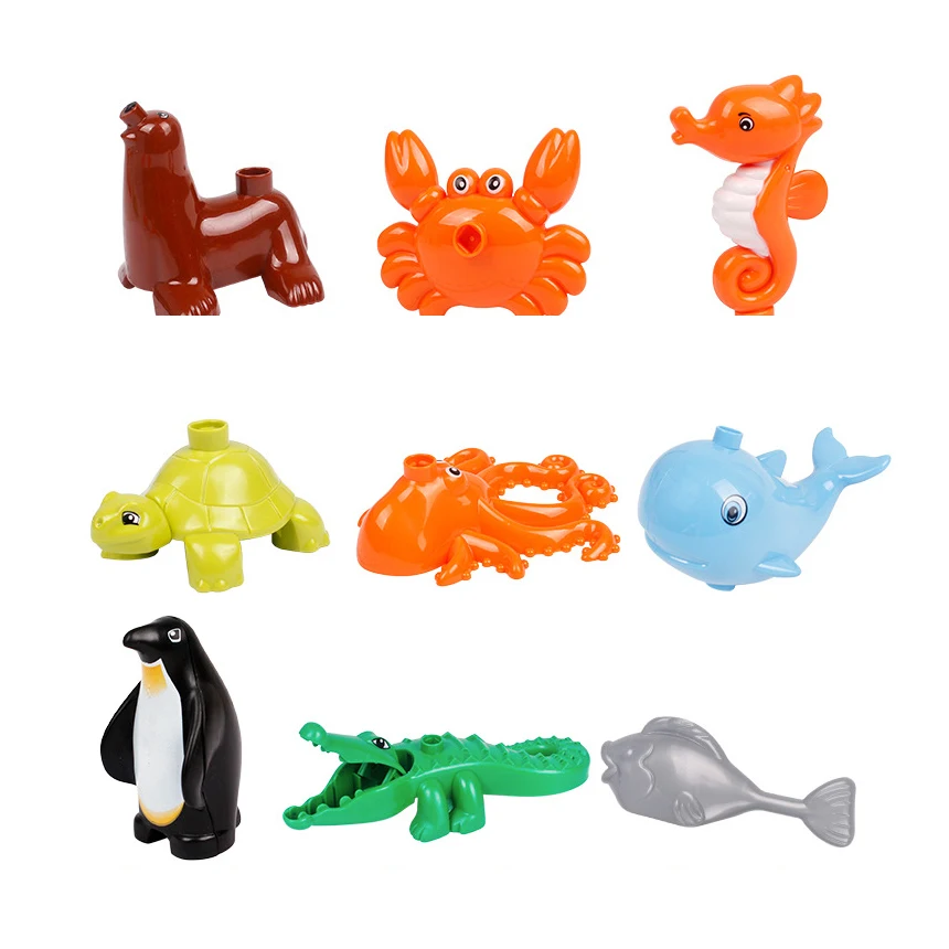

DIY Big Particles Ocean Animal whale penguin shark Model Building Block Bricks Accessory Compatible Duploingly Toy for children