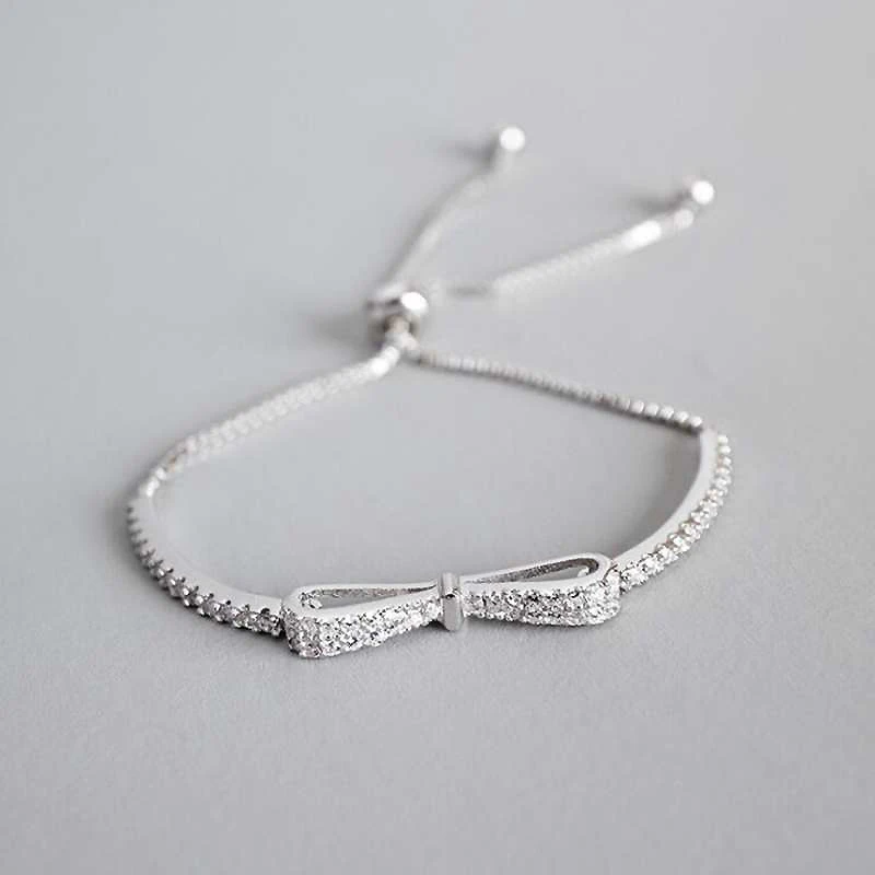 Baratos Ruifan moda caja cadena Bowknot 100% Plata de Ley 925 pulsera señoras zirconia cúbica pulseras mujer joyería YBR057