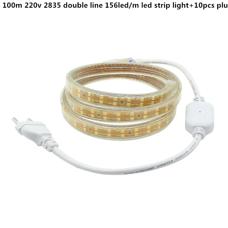 100m+10pcs plug led strip light AC 220V Waterproof ip67