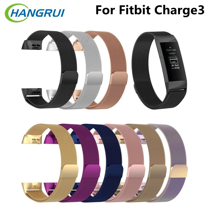 

Hangrui For Fitbit Charge 3 Band Bracelet Milanese Loop Magnetic Wrist Strap Stainless Steel Sport Watch Bands For Women Men