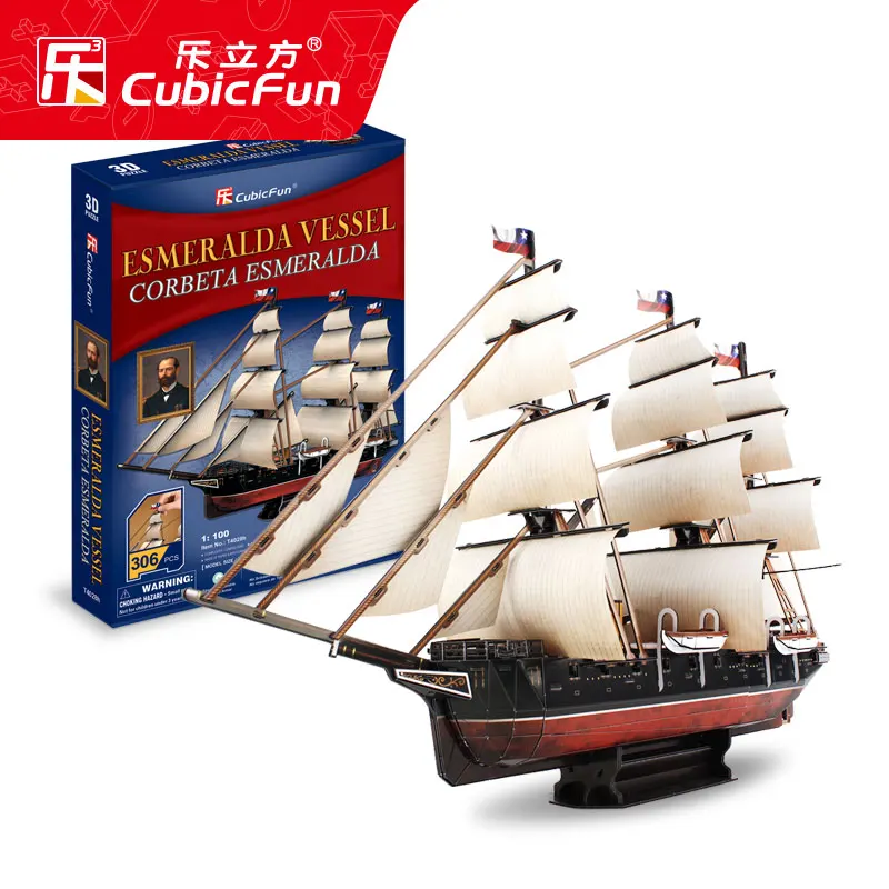 

Educational toy 1pc CubicFun Chile esmeralda battle wagon pirate ship 3D paper jigsaw puzzle model building kits boy gift toy