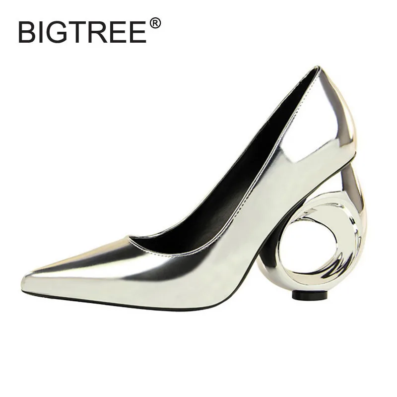 

New Arrival Women's High Heels Shoes Sexy Pointed Toe Slip-on Shining Metalic Patent Pumps For Women Ladies Evening Party Shoes