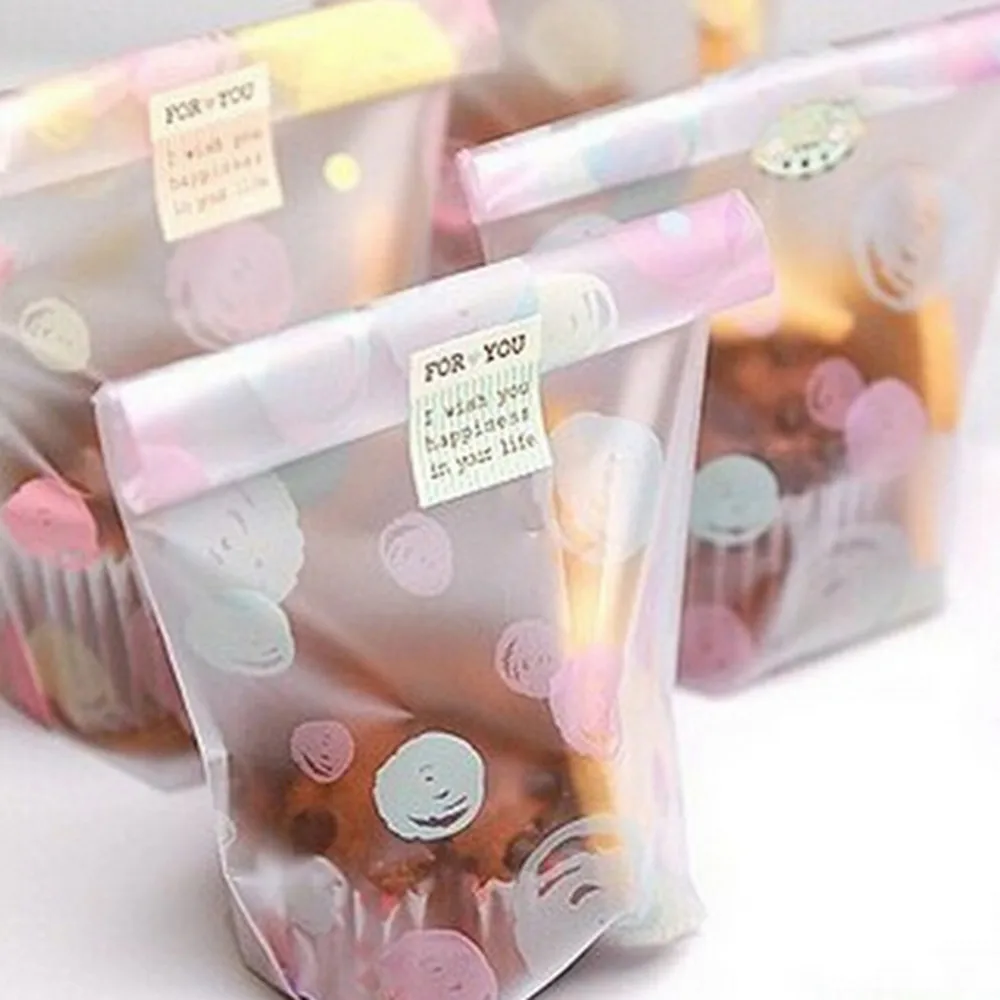 100 шт./лот 12*20 см полупрозрачные точки пластиковые пакеты для упаковки печенья милые обертки для кексов самоклеющиеся подарочные пакеты