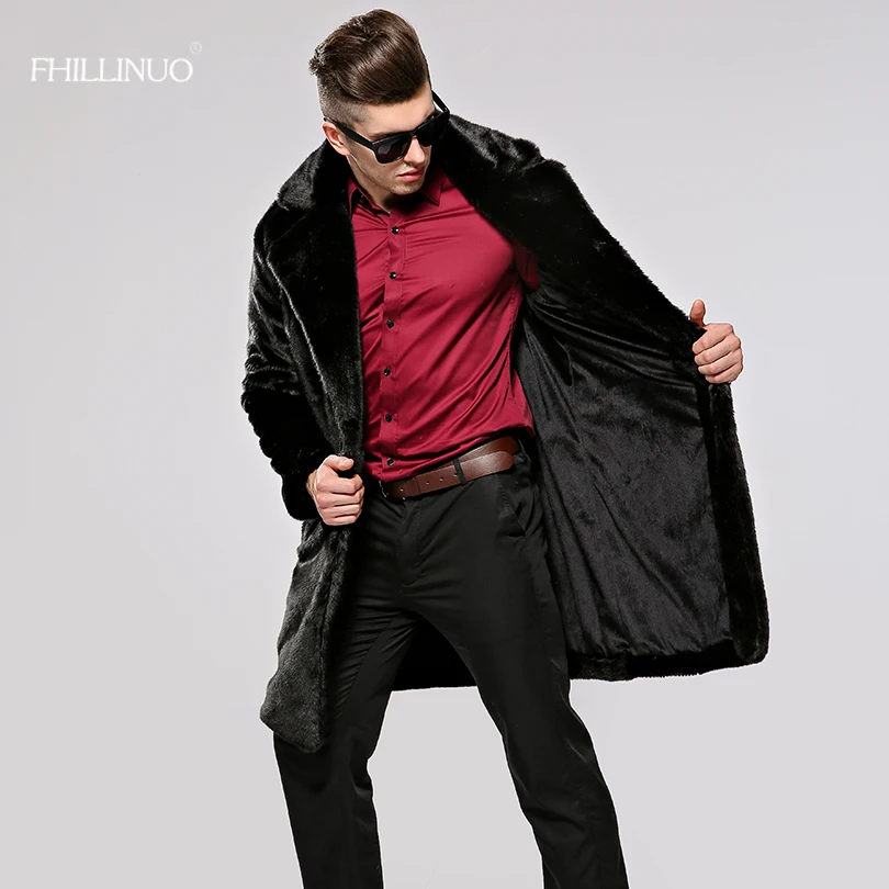 Tour Down Fourrure Fhillinuo Vêtements Faux Manteau Fausse Hommes Black De Manches À Pardessus Manteaux Longues Col Survêtement turn Vison Veste nw8ONPkZ0X
