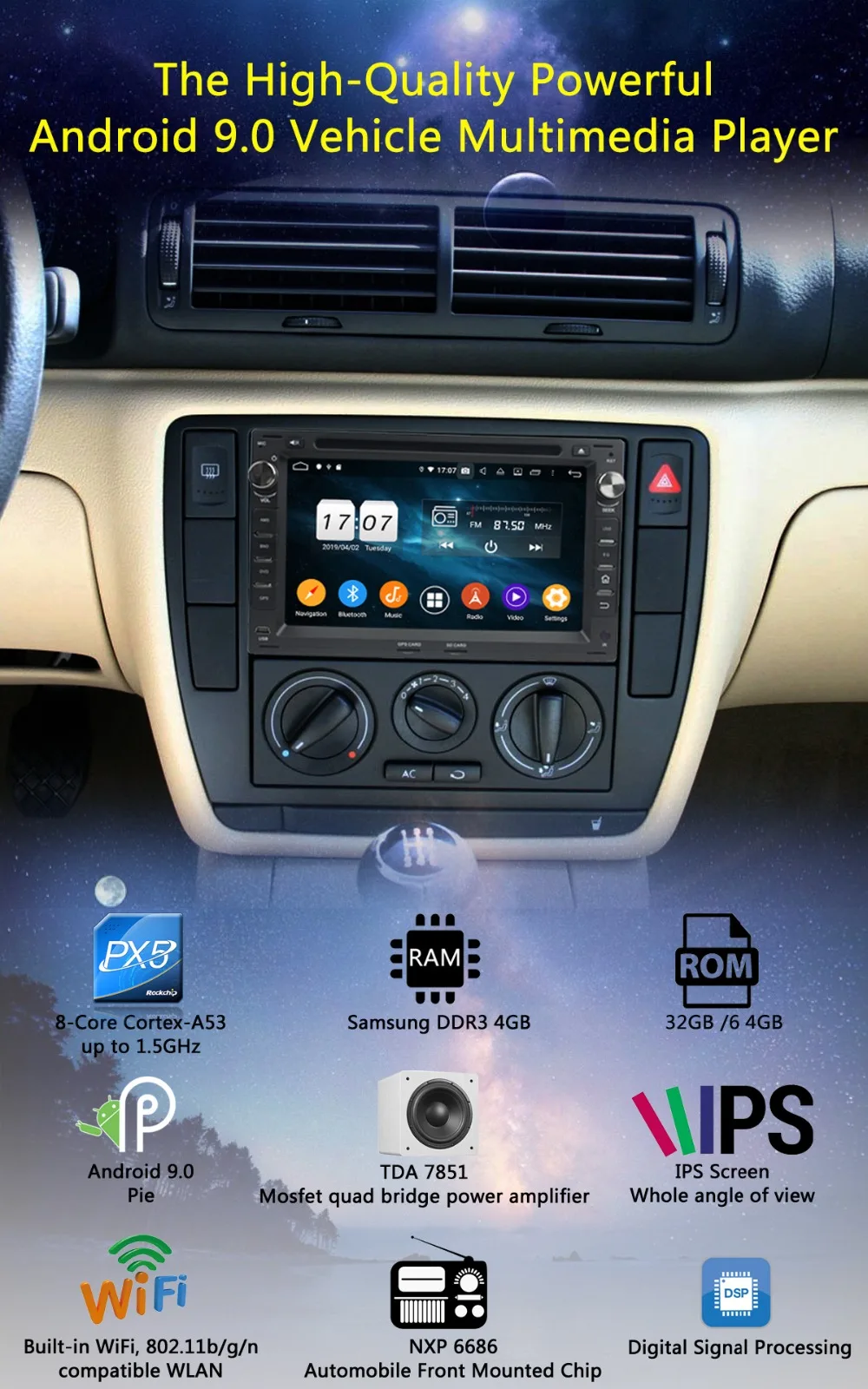 " ips 8 Core 4G+ 64G Android 9,0 автомобильный dvd-радио GPS для VW Sharan Lupo Golf Polo Bora Passat B5 транспортер DSP CarPlay Parrot BT