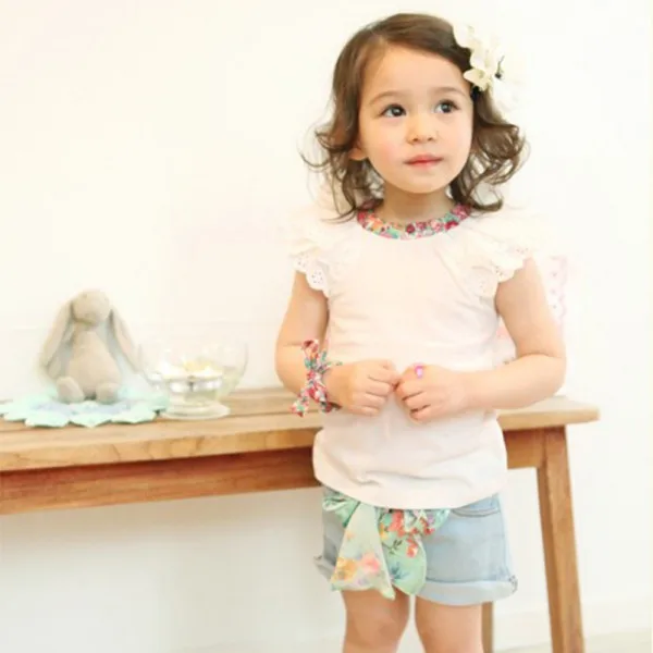 

Kids Baby Girls Cute Floral Collar T-shirts Short Sleeve Tops Blouse Baby T-shirts 0-2Y
