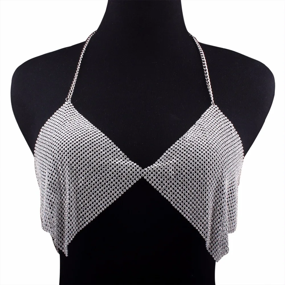

Sexy Fashion New Women Harness Body Maxi Jewelry Unique Flash Shiny Rhinestone Sequins Bra Body Jewelry Necklace Women BY176