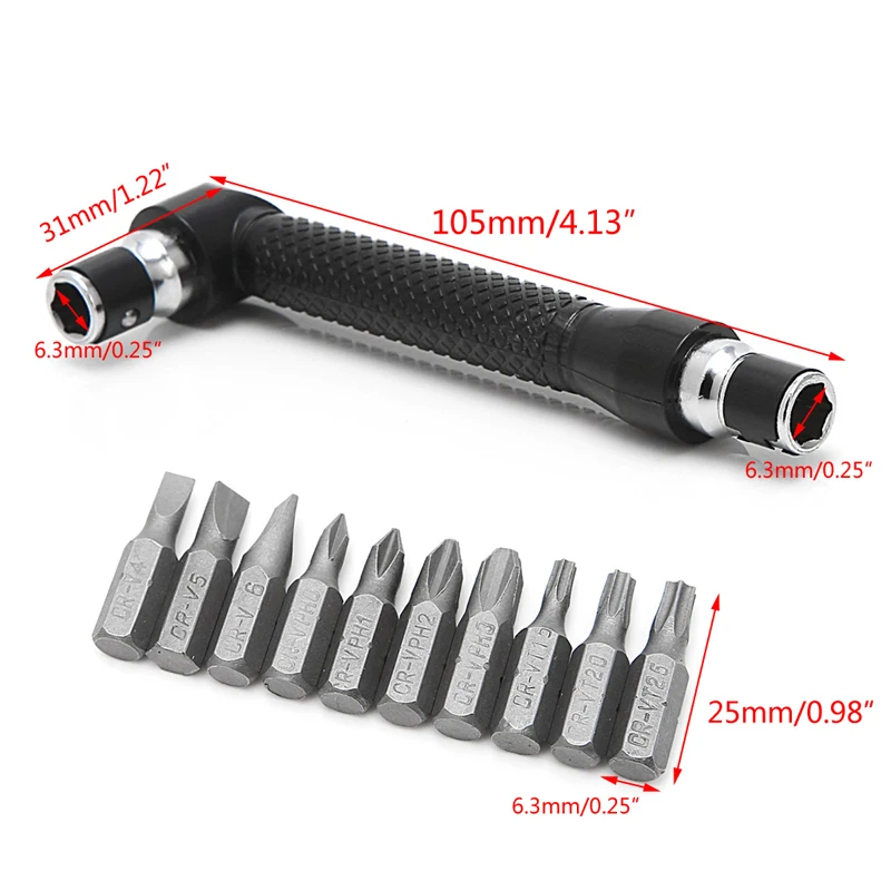 10 в 1 насадки отвертки l-образная Угловая головка двойной ключ драйвер плоская под звездообразный ключ бит