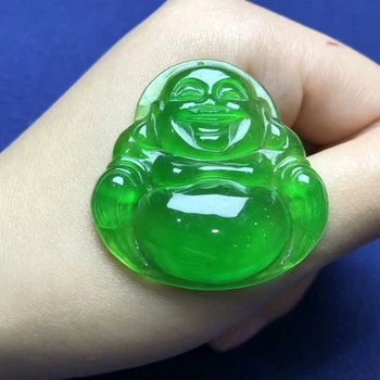 

Only One ! Natural Emerald Laughing Buddha Pendant Necklace Sweater Chain Jewelry Gift Wholesale