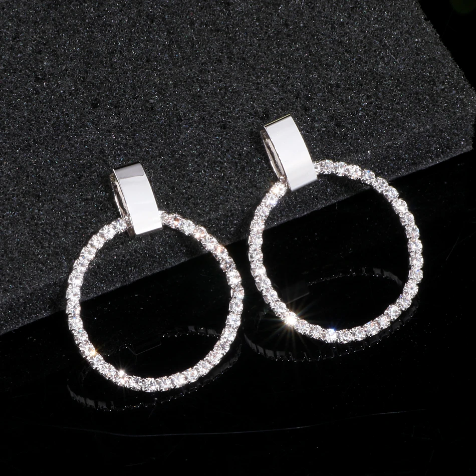 

New Design Luxury Sliver Color Circles Crystal Rhinestone Stud Earrings For Women Elegant Wedding Earrings Brincos Jewelry WX074
