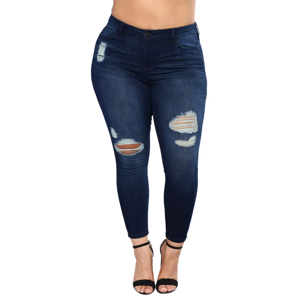 2018 рваные джинсы для женщин плюс размер рваные Стрейчевые тонкие джинсы скинни брюки с высокой талией женские джинсы Mujer