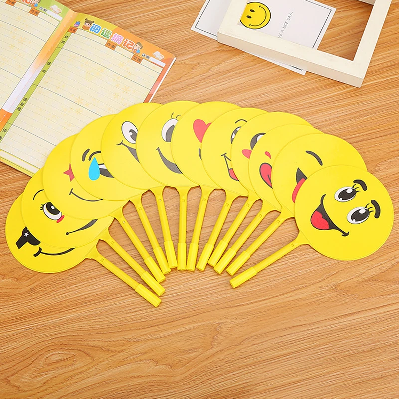 

5Pcs Funny Expression Cartoon Emoji Fan Shape Ballpoint Pen School Writing Supplies Student Stationery Ball Pen Kids Reward