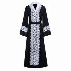 Мусульманское Кружево черный Абаи платье кардиган jubah халат арабские Дубай мгновенный кимоно Vestido Исламская молитва костюм