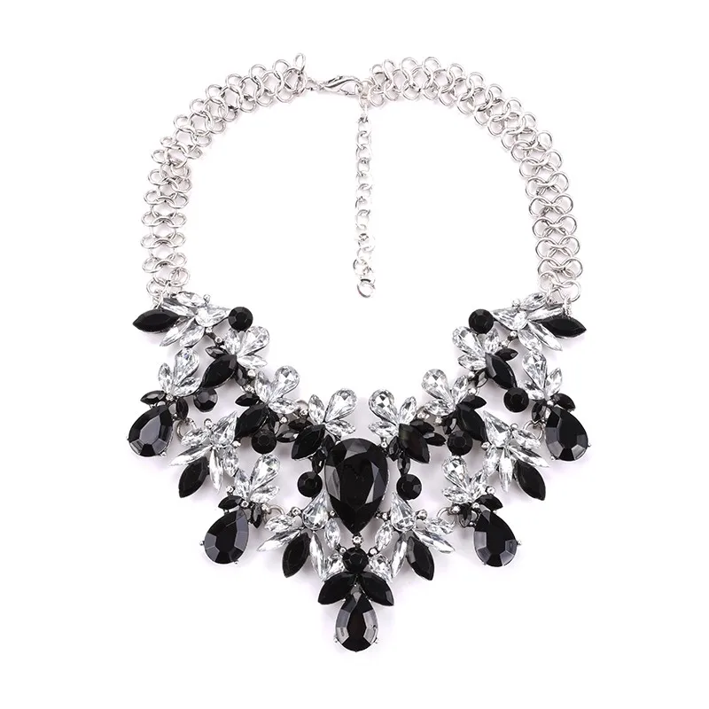PPG& PGG, женское модное роскошное яркое колье с цветком, цепочка с драгоценными камнями, роскошное Брендовое ожерелье с кристаллами AB Shine - Окраска металла: black
