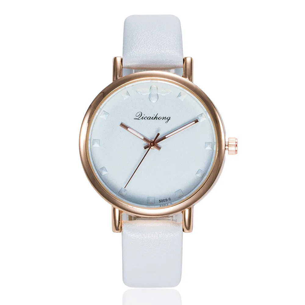 

Women Leather Watch #5005-2 Simple Solid Color Dial Dial Fashion Casual Wrist Accessories Quartz Watch Gift horloge dames a65