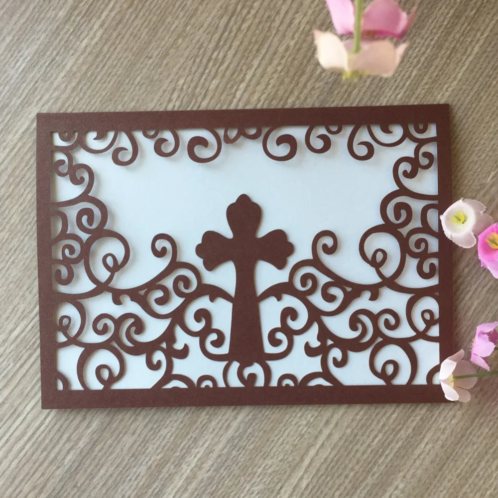 

30Pcs Lace Cross Pattern Card For Baby Shower Baptism Birthday Christening Easter Decoration wedding Invitation Invitaiton Card