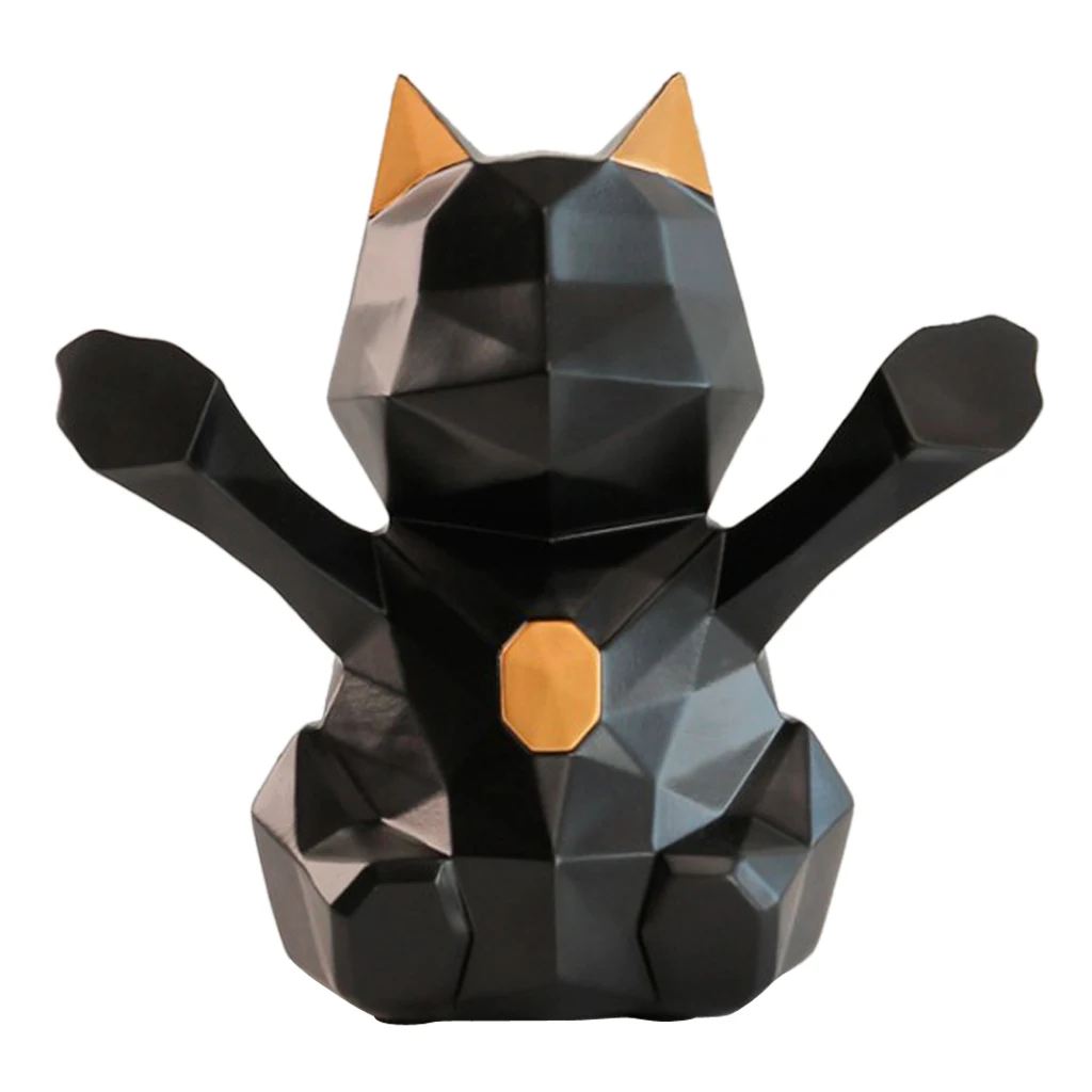 3D Abstract Art Geometric Fortune Lucky Cat Sculpture Resin Animal Statue Figurines Feng Shui Decor