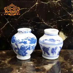 1/12 кукольная Миниатюра синий керамическая ваза в китайском стиле 2 шт. Бесплатная доставка
