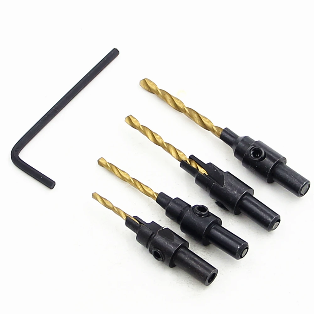 4pc round shank titanium plated screws guide countersunk head drill countersunk head screw wood drill