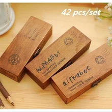 42 шт./компл. почерк Алфавит Письмо деревянный набор штампов/DIY декоративная печать деревянная коробка/смешная работа/3 дизайна на выбор
