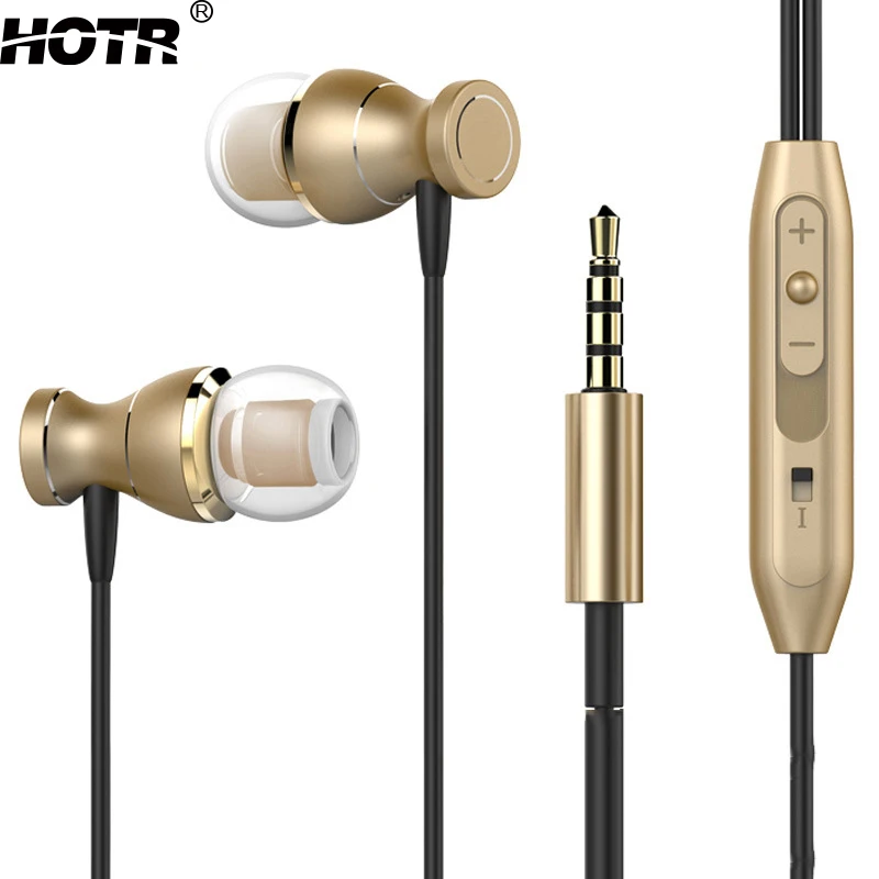 

Luxury Stereo Magnetic Earphone with Microphone 3.5mm Wired Headset Free Answer Control Heavy Bass Metal Earphone Black Gold
