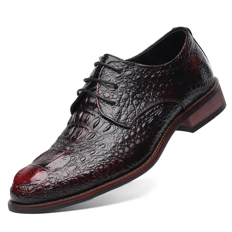 Мужские туфли из крокодиловой кожи на все сезоны; повседневные мужские туфли ручной работы на плоской подошве с острым носком; деловые туфли-оксфорды; кожаные туфли; Delocrd - Цвет: Red