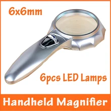 6x65 мм ручной подсветкой светильник увеличительное Стекло чтения старые Карманная Лупа с 6 светодиодный лампы для видения помощи