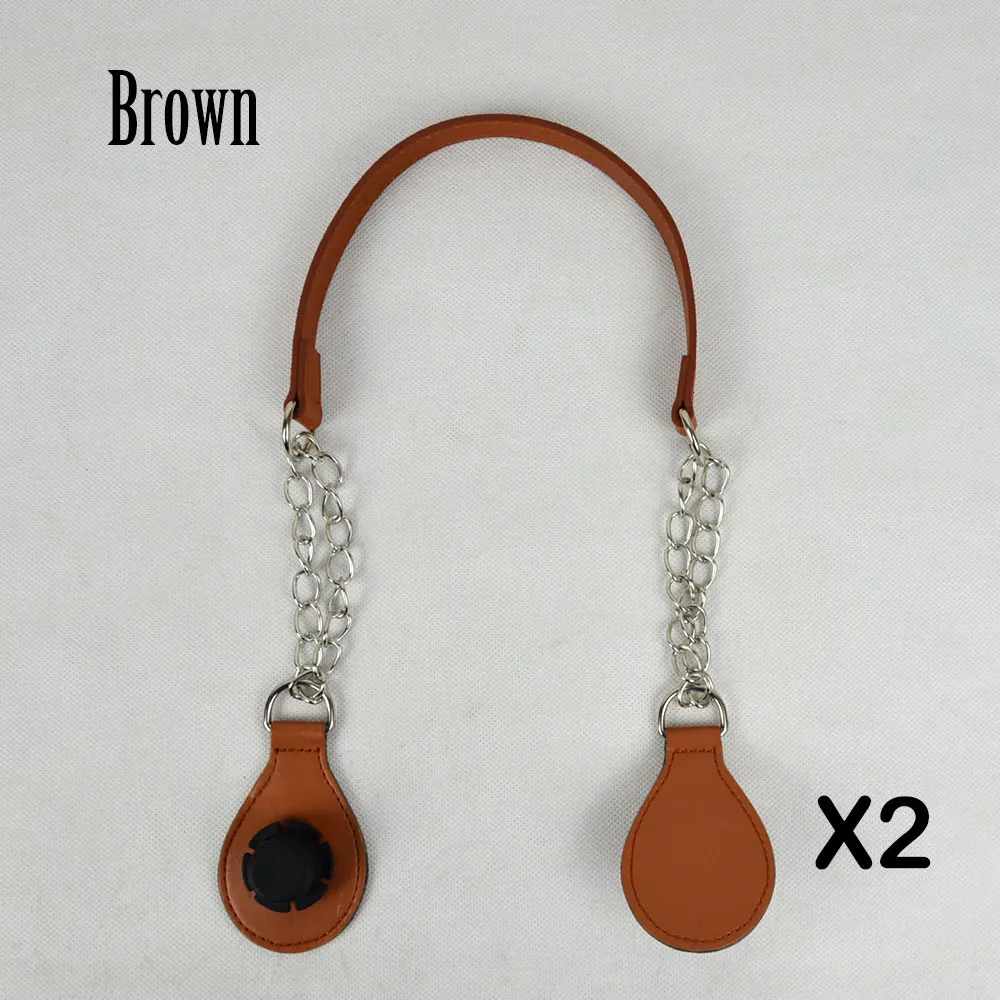 TANQU, 1 пара, Длинная кожаная полиуретановая ручка с цепочкой, двойная металлическая цепочка для O Bag для EVA Obag, женская сумка - Цвет: brown